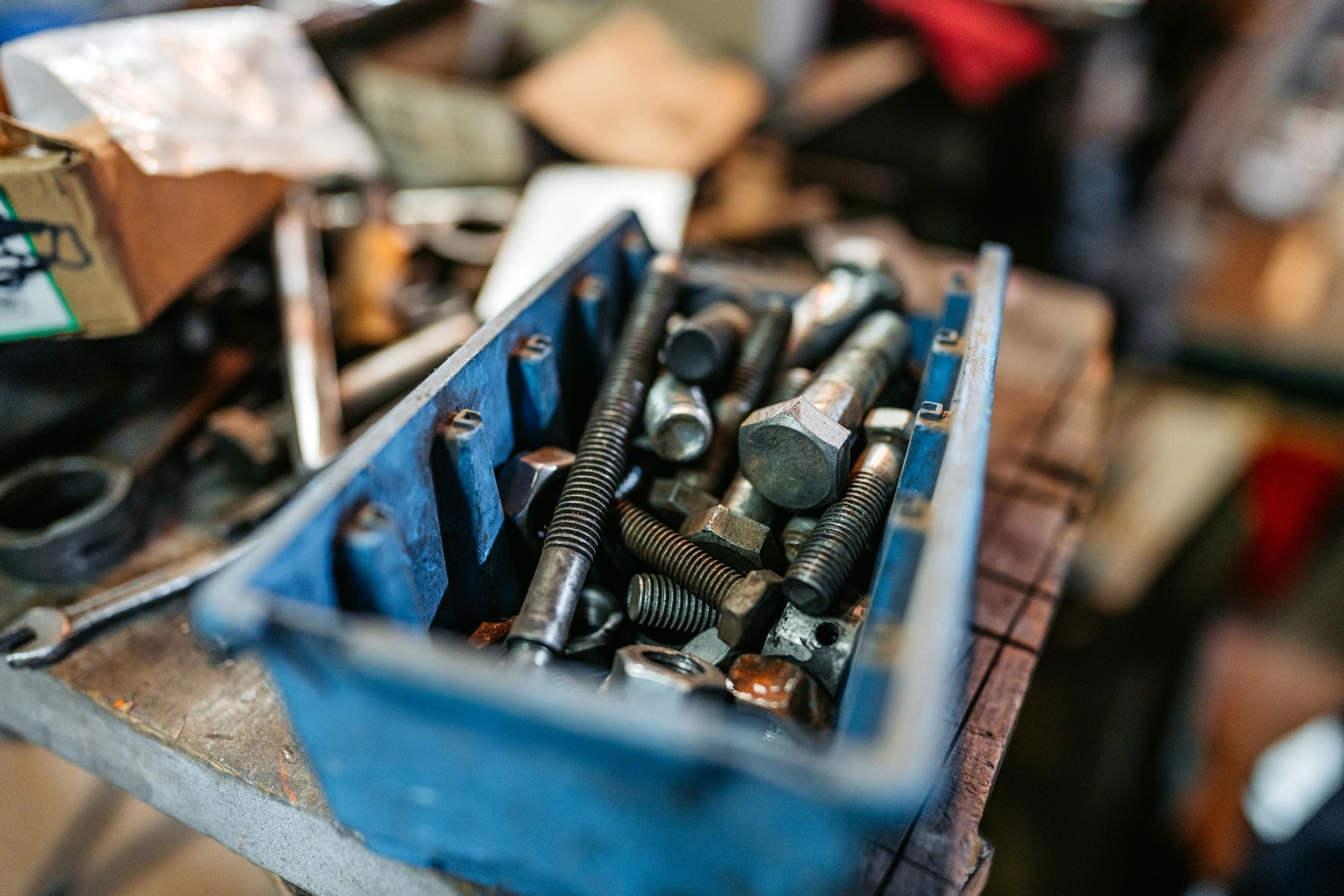 Boat maintenance tools and hardware close-up