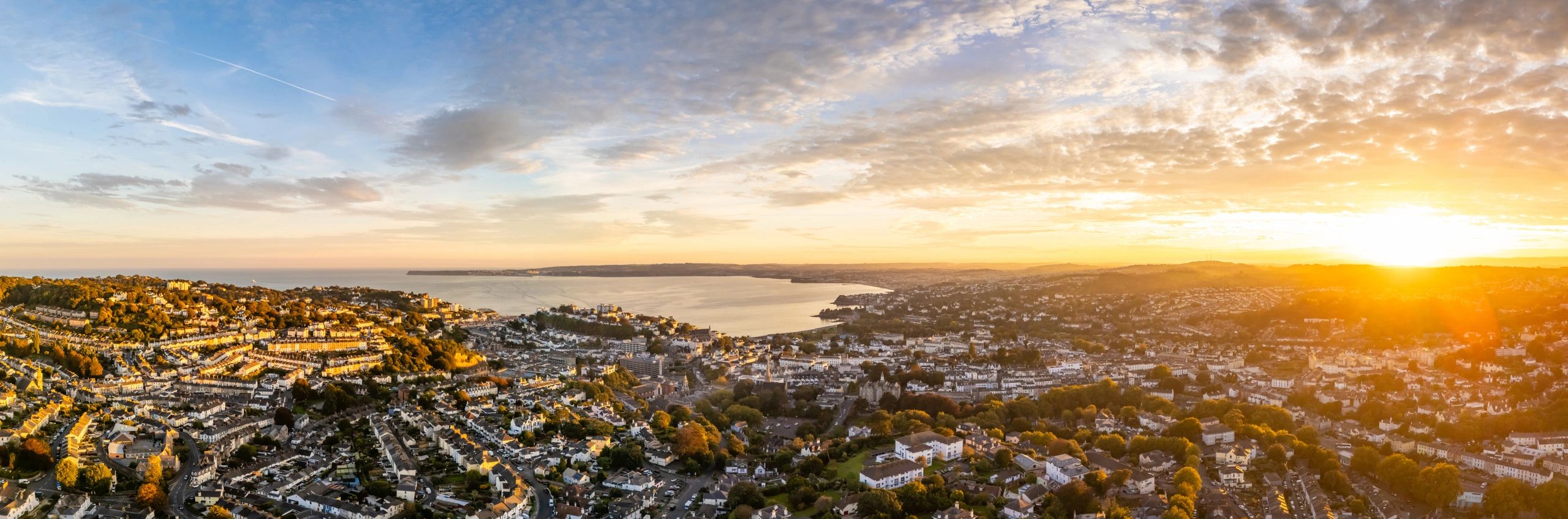 Coastal marina and shoreline panorama