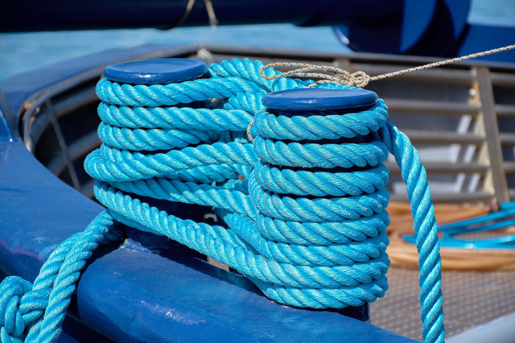 Nautical ropes and boating gear on deck