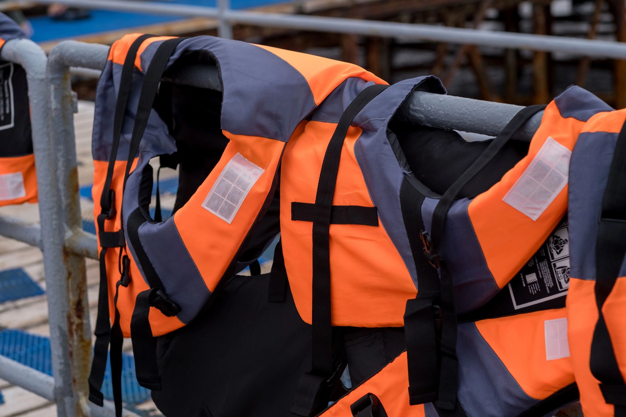 Life jackets hanging at a marina