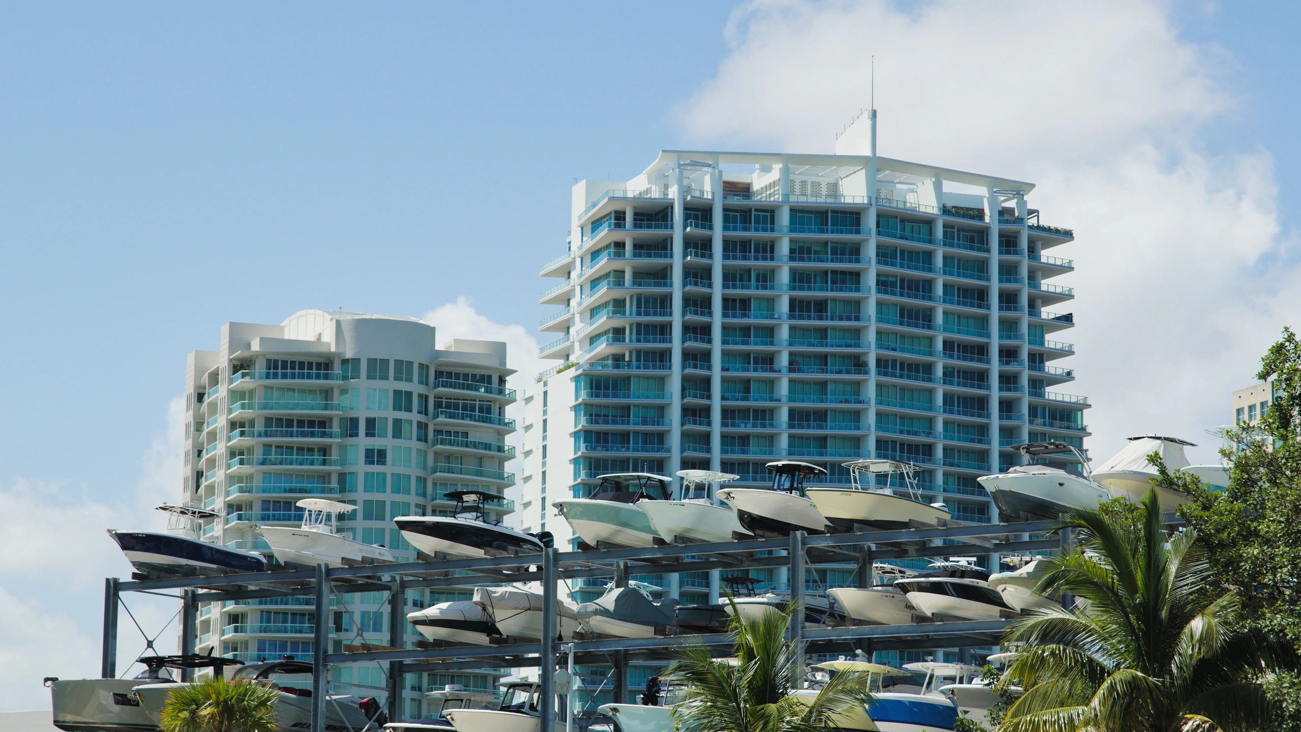 Stacked boat storage and marina facilities